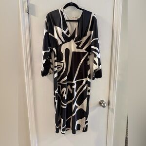 Banana Republic Brown & Cream Patterned Long Sleeve Dress